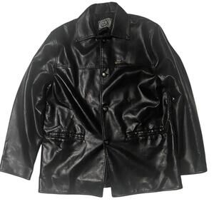 A Collezioni Logo Button Faux Leather Coat Size Large